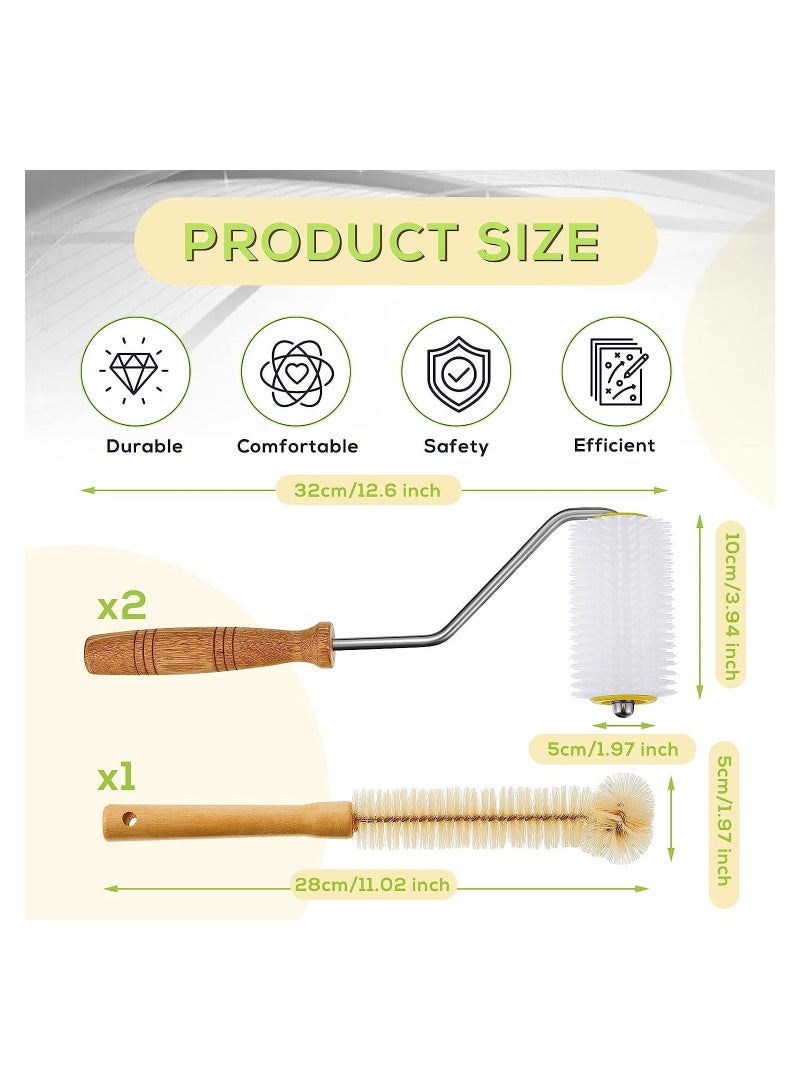 Honey Extractor Uncapping Needle, Hive Uncapping Needle Roller Set with Cleaning Bee Brush, Fork Rake Shovel Beekeeping Comb for Honeycomb Honey Extracting Beekeeping Tool, 3 Pcs