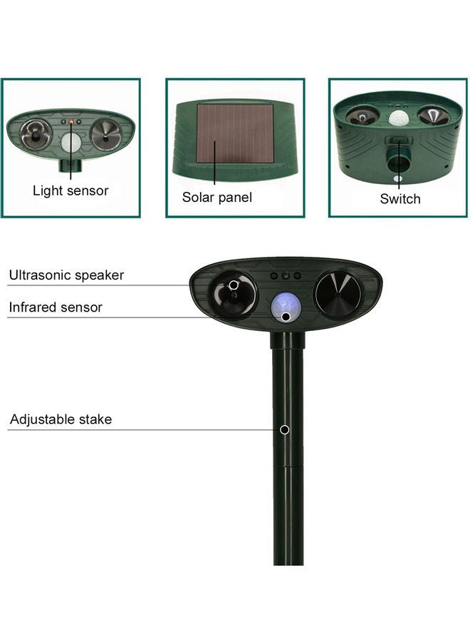 Solar Powered Ultrasonic Animal Scarer Black