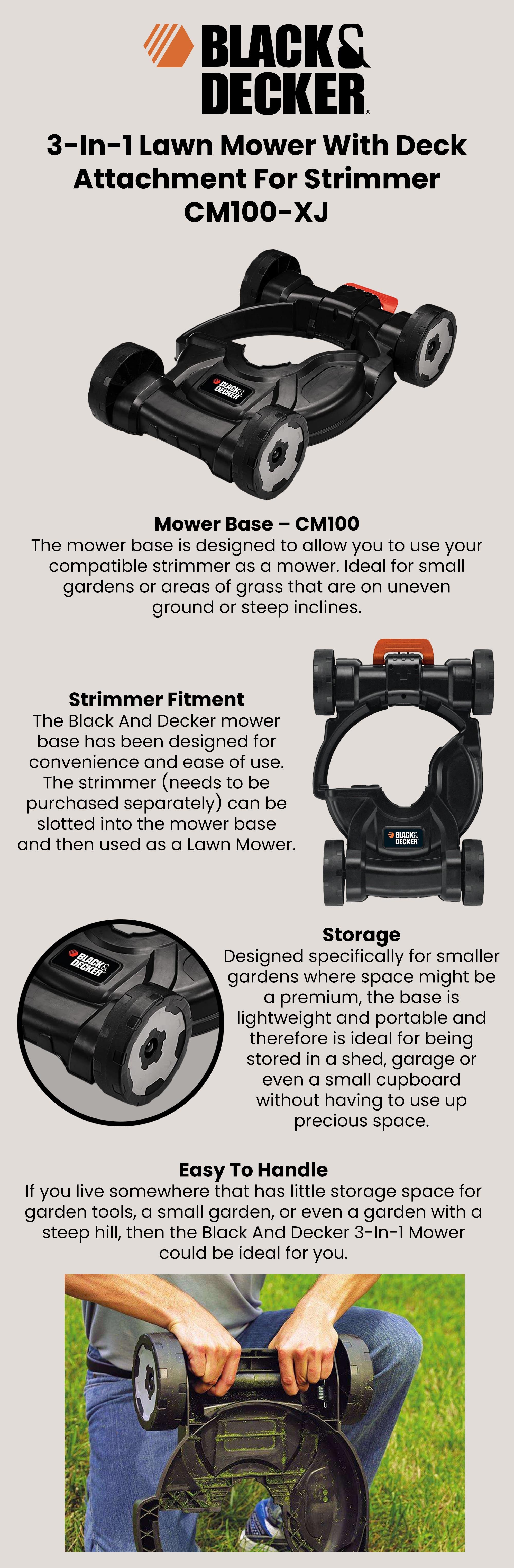 3-In-1 Lawn Mower Deck Attachment For Strimmer CM100-XJ Orange/Black