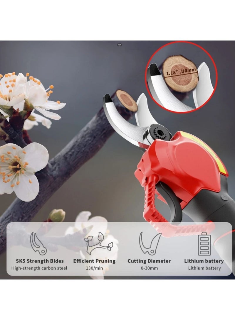 Portable Handheld Electric Pruning Shears with 2pcs lithium Battery, Cordless Powered Garden Clippers 25mm Cutting Diameter, Red Color