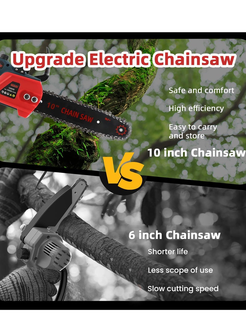 Bonai 10-Inch Cordless Chainsaw with Dual Batteries for Wood Working and Tree Cutting