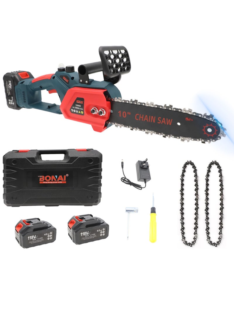 Bonai 10-Inch Cordless Chainsaw with Dual Batteries for Wood Working and Tree Cutting