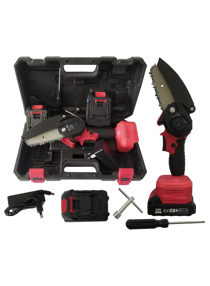 Mini Chainsaw Cordless, Garden Power Tools 24V Battery Power Pruning Cutting Chain Saw, 4 Inch,  Batteries , Chains, 1 Charger, Lightweight Portable Electric Saw Hand Trim Garden, Trees, Bushes, Wood