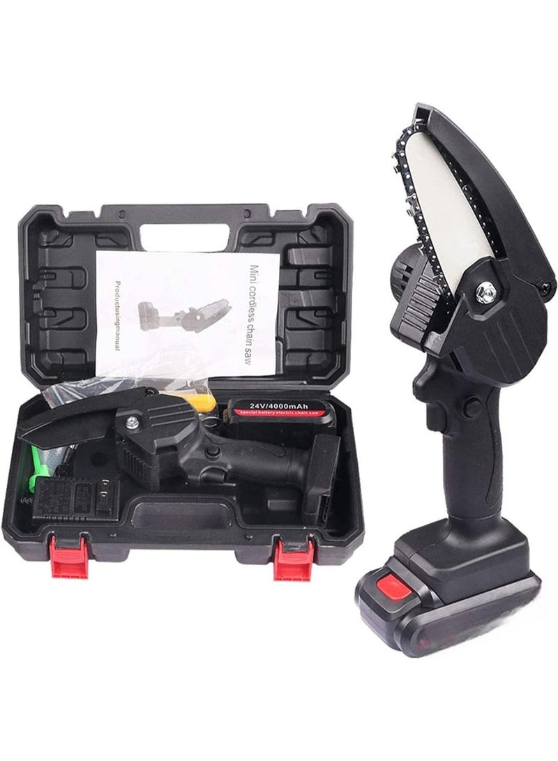 Mini Chainsaw Cordless, Garden Power Tools 24V Battery Power Pruning Cutting Chain Saw, 4 Inch,  Batteries , Chains, 1 Charger, Lightweight Portable Electric Saw Hand Trim Garden, Trees, Bushes, Wood