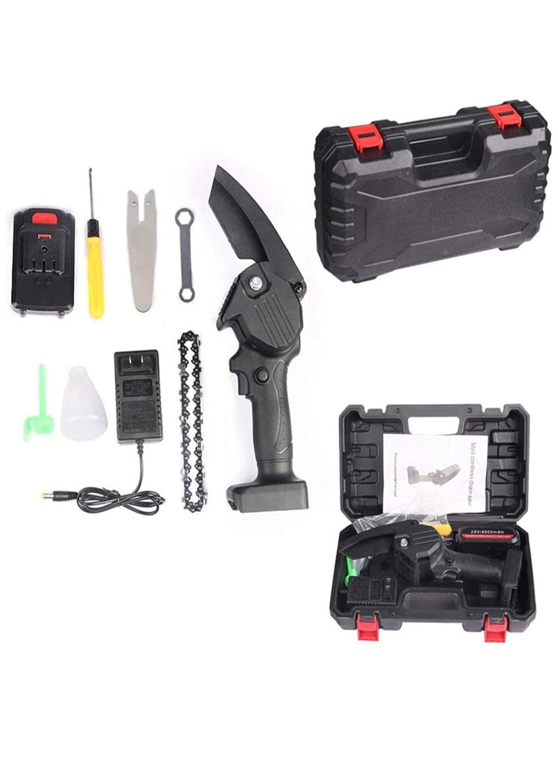 Mini Chainsaw Cordless, Garden Power Tools 24V Battery Power Pruning Cutting Chain Saw, 4 Inch,  Batteries , Chains, 1 Charger, Lightweight Portable Electric Saw Hand Trim Garden, Trees, Bushes, Wood