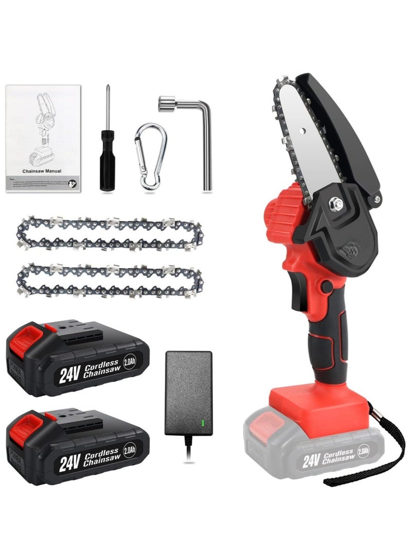 Mini Chainsaw Cordless, Garden Power Tools 24V Battery Power Pruning Cutting Chain Saw, 4 Inch,  Batteries , Chains, 1 Charger, Lightweight Portable Electric Saw Hand Trim Garden, Trees, Bushes, Wood