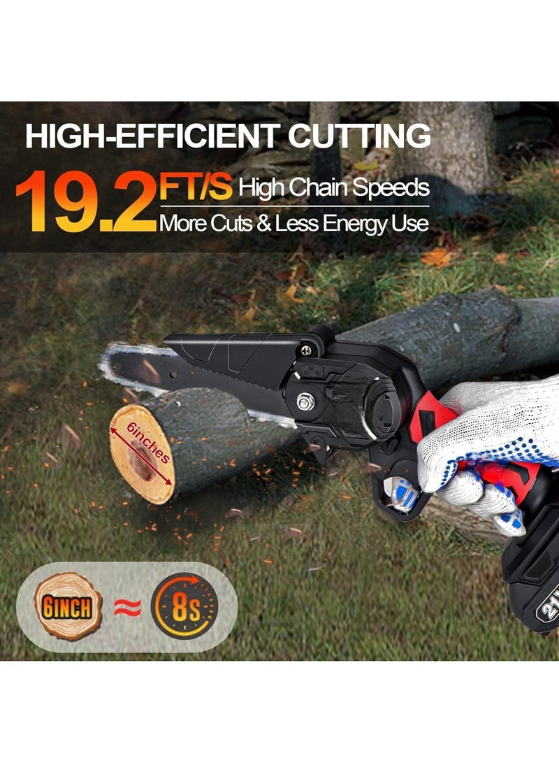 Mini Chainsaw Cordless, Garden Power Tools 24V Battery Power Pruning Cutting Chain Saw, 4 Inch,  Batteries , Chains, 1 Charger, Lightweight Portable Electric Saw Hand Trim Garden, Trees, Bushes, Wood