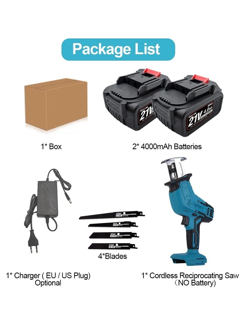 21V Cordless Reciprocating Saw with 2 Batteries 7500mAh Adjustable Speed Chainsaw Wood Meta Pipe Cutting Reciprocating Saw Power Tool