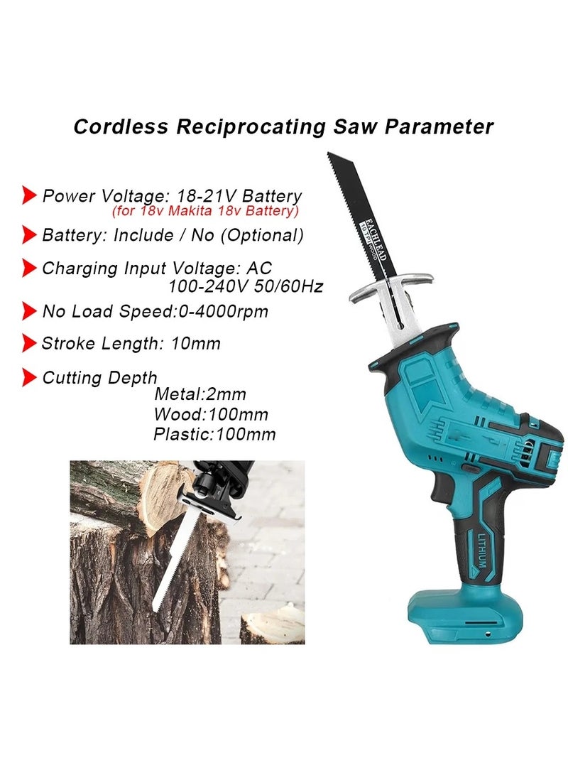 21V Cordless Reciprocating Saw with 2 Batteries 7500mAh Adjustable Speed Chainsaw Wood Meta Pipe Cutting Reciprocating Saw Power Tool