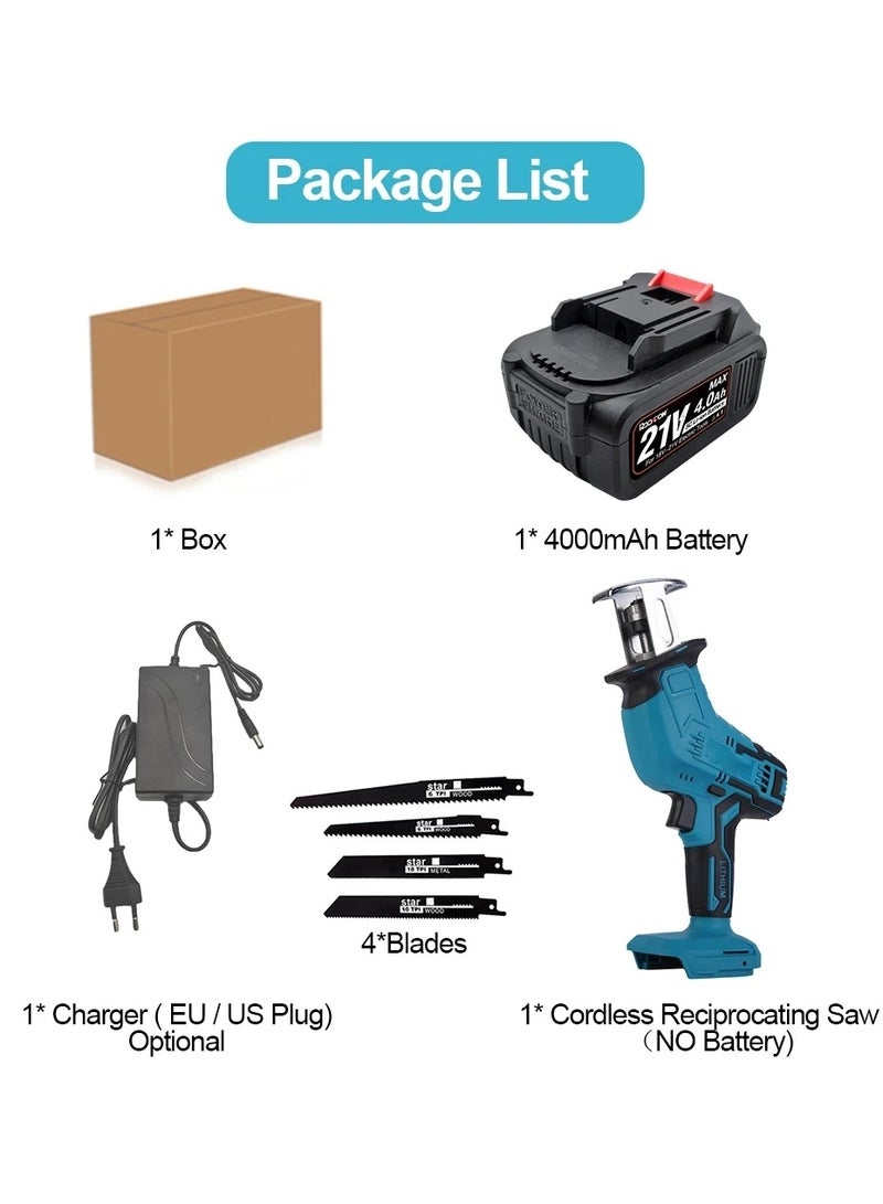 21V Cordless Reciprocating Saw with 1 Battery 7500mAh Adjustable Speed Chainsaw Wood Meta Pipe Cutting Reciprocating Saw Power Tool