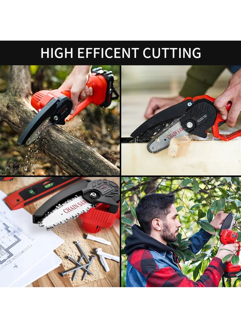 Portable Cordless Chainsaw 4inch 550W Handheld Battery Powered Electric Chainsaw Tree Branch Wood Pruning Cutting Tools