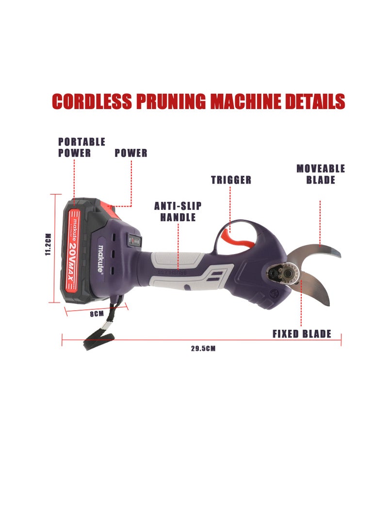 Cordless Electric Pruning Shears with 2 Batteries, Brushless Motor, 20V, for Garden and Trees Sk5 Blades CPM001