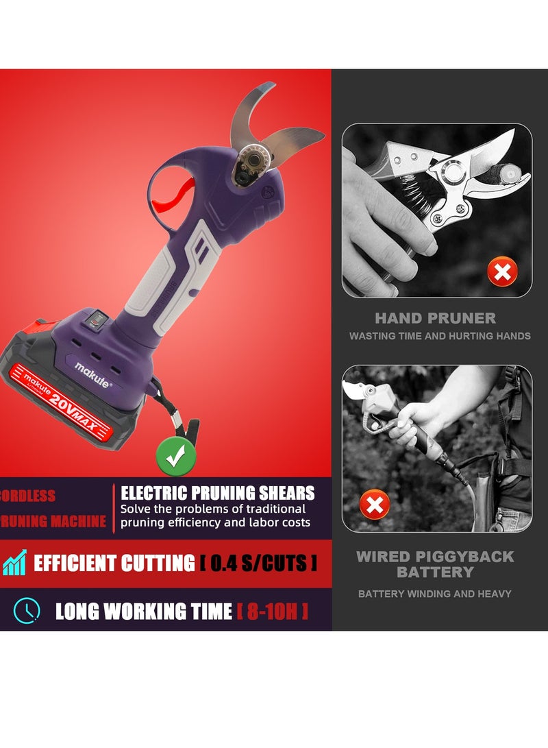 Cordless Electric Pruning Shears Professional Pruning Battery Powered, Tree Branch Pruner with 2 PCS Rechargeable 20V Lithium Battery - 32mm Cutting Diameter