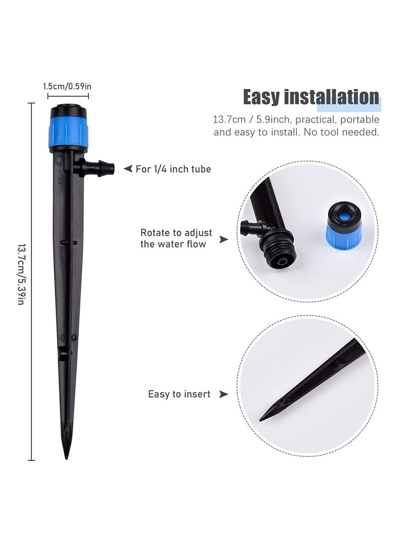 Irrigation Drippers Drip Emitters, 50Pcs 360 Degree Adjustable Fits 1/4 Tube, for Water Flow System
