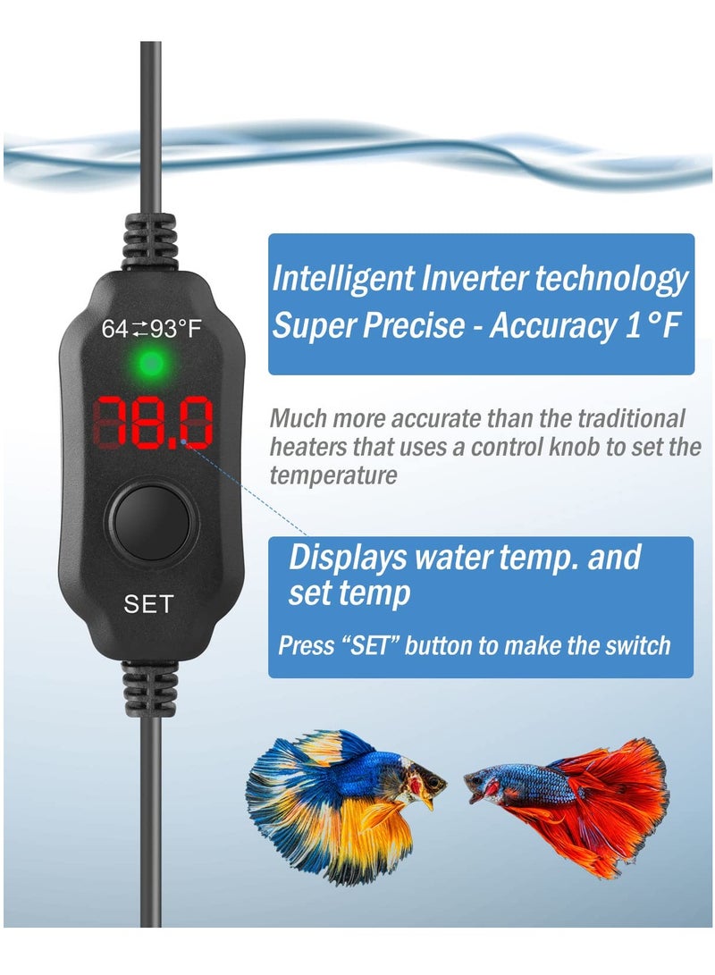 Adjustable 10W Betta Heater, Small Submersible Fish Tank Heater with Digital Display Thermostat, USB Powered, for Aquariums up to 1 Gallon