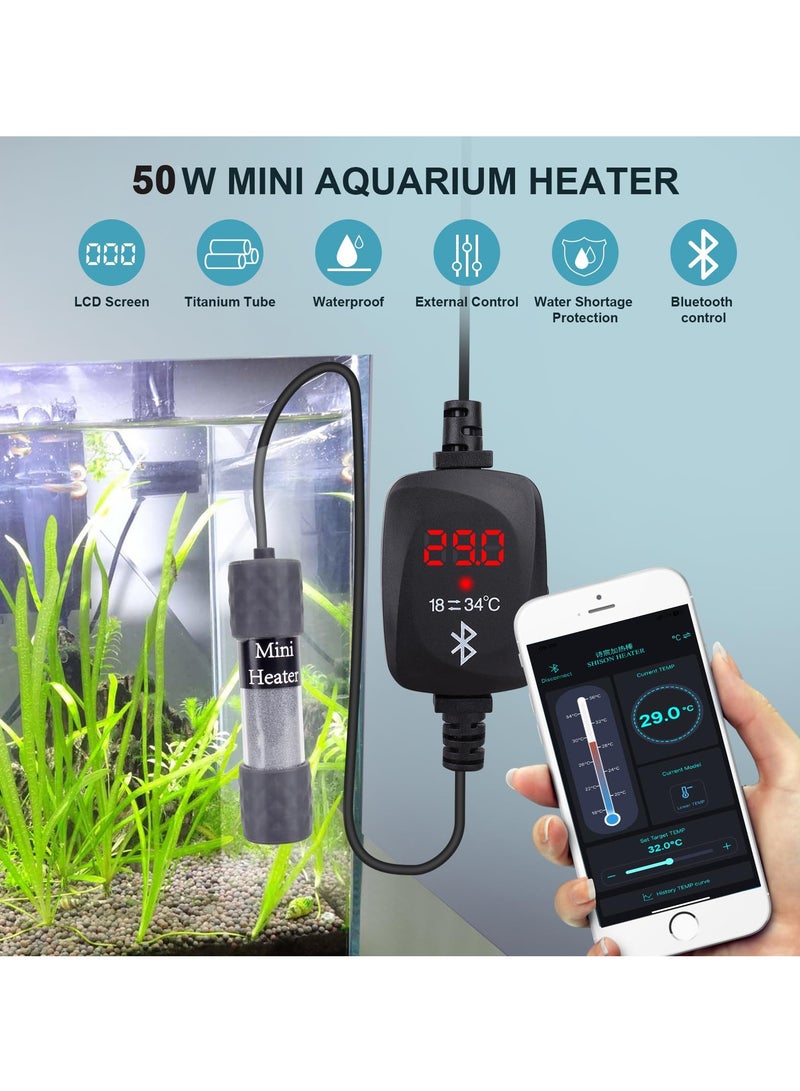 50W Mini Aquarium Heater with External Temperature Controller, LED Display, Over Temperature Protection, Automatic Powe Off Feature, Suitable for Saltwater and Freshwater Tanks