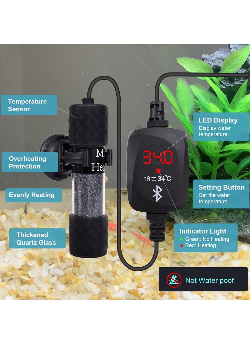 50W Mini Aquarium Heater with External Temperature Controller, LED Display, Over Temperature Protection, Automatic Powe Off Feature, Suitable for Saltwater and Freshwater Tanks