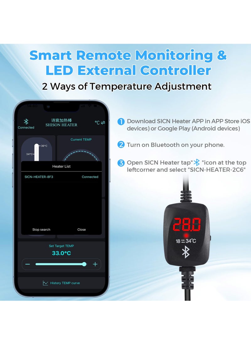 50W Mini Aquarium Heater with External Temperature Controller, LED Display, Over Temperature Protection, Automatic Powe Off Feature, Suitable for Saltwater and Freshwater Tanks