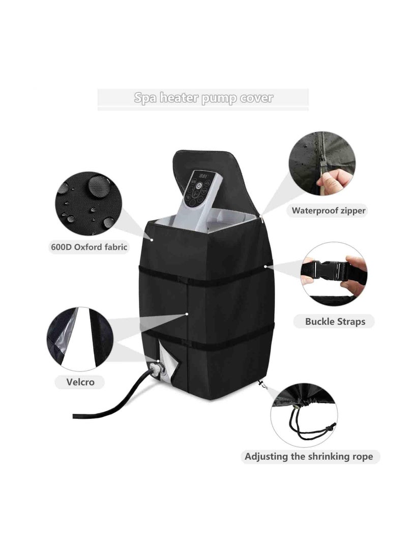 Hot Tub Spa Heater Pump Cover, Waterproof Hot Tub Insulated Pump Cover with Zipper Opening, for Most Inflatable Hot Tub Spa Heater Pump on Market, for Multiple Brands (Black,Square)