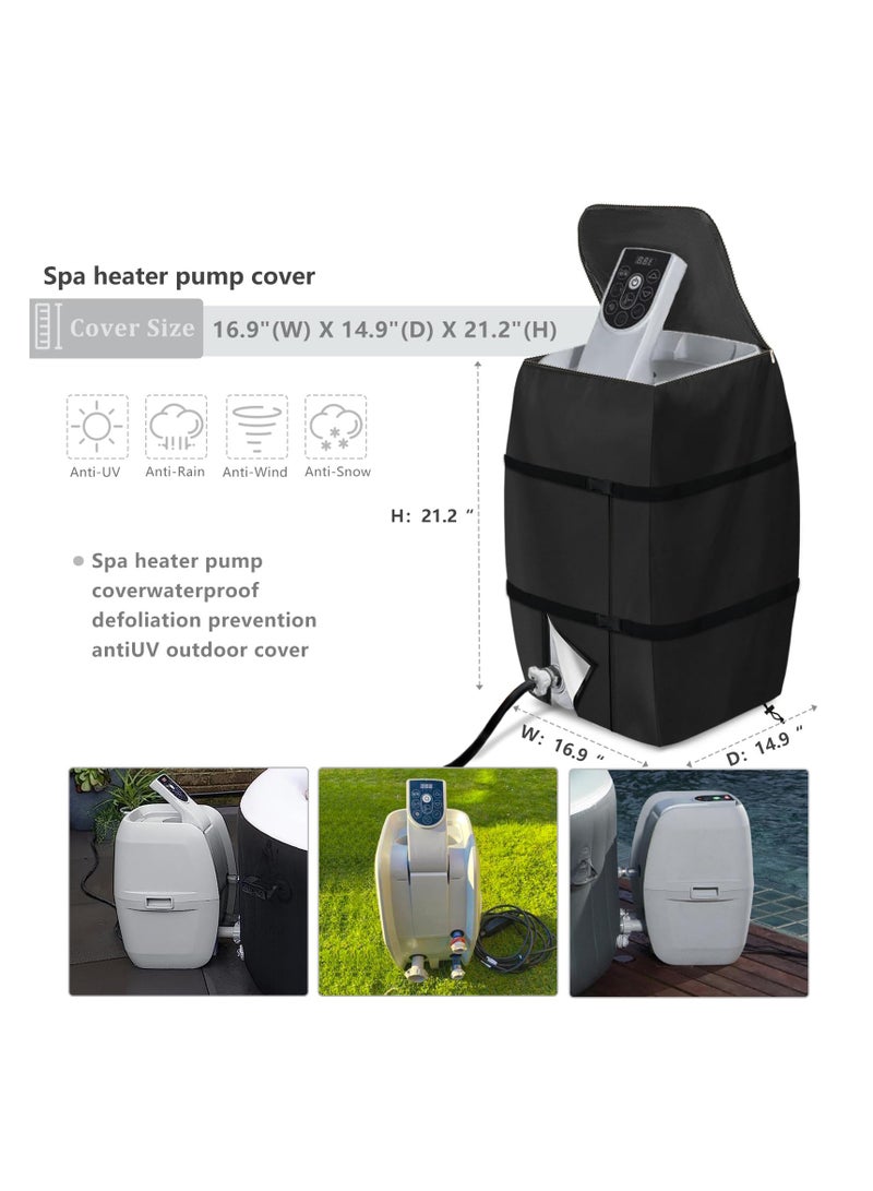 Hot Tub Spa Heater Pump Cover, Waterproof Hot Tub Insulated Pump Cover with Zipper Opening, for Most Inflatable Hot Tub Spa Heater Pump on Market, for Multiple Brands (Black,Square)