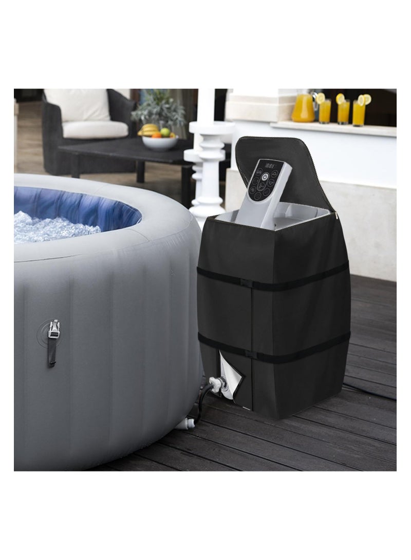 Hot Tub Spa Heater Pump Cover, Waterproof Hot Tub Insulated Pump Cover with Zipper Opening, for Most Inflatable Hot Tub Spa Heater Pump on Market, for Multiple Brands (Black,Square)