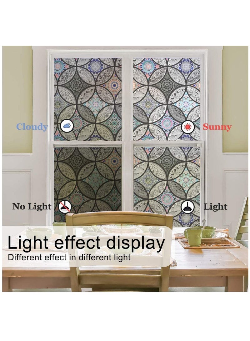 Non-Adhesive Static Cling Decorative Window Film - Stained Glass Privacy Film for Bathroom Shower Doors, UV Protection & Heat Control (45x200cm)