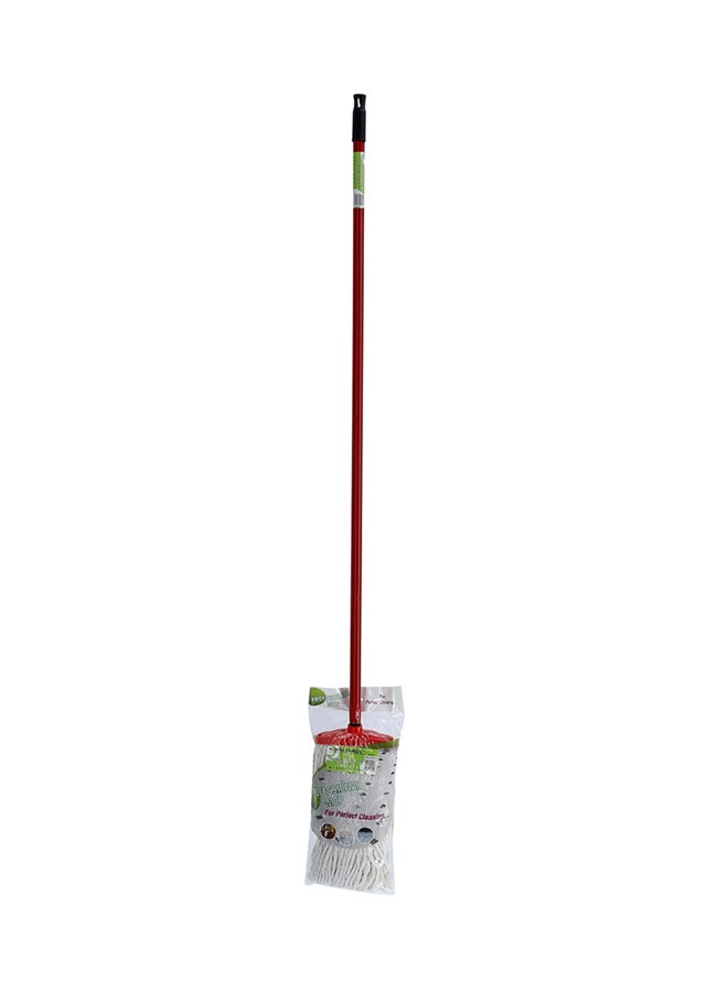 Royal Bright Professional Mop Medium Handle 120 Cm Premium Quality Material Made In Turkey Multicolor Red Stick And White Cotton 2kg