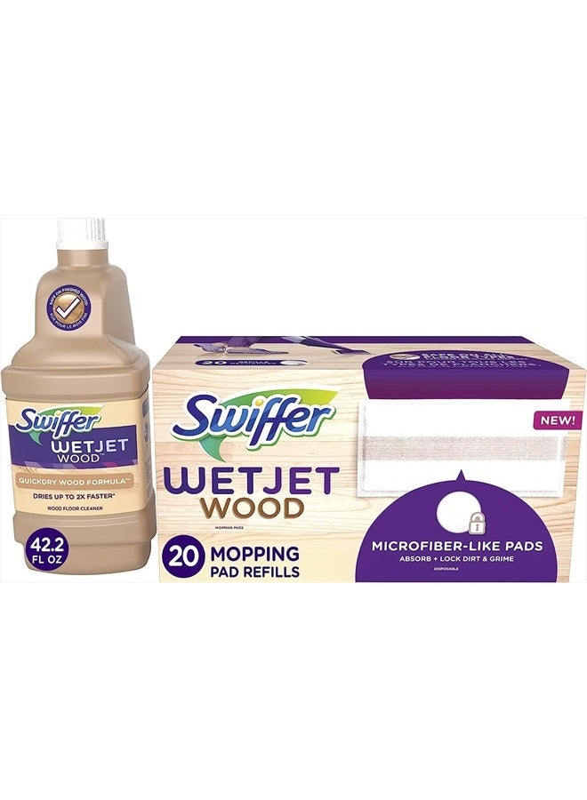 WetJet Mops for Floor Cleaning, Hardwood Floor Cleaner, Mopping Refill Bundle, Includes: 20 Pads, 1 Cleaning Solution