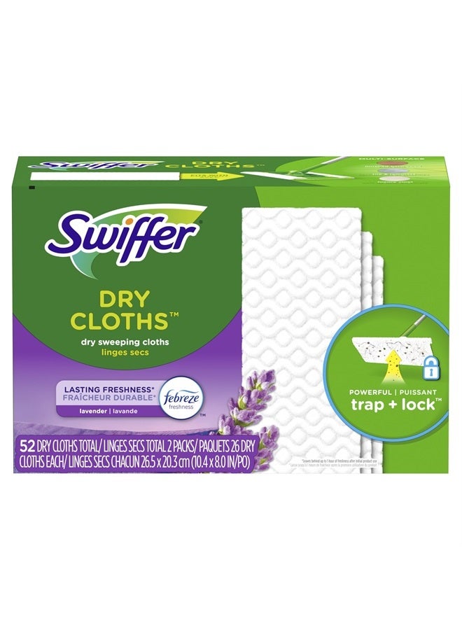 Sweeper Dry Sweeping Pad, Multi Surface Refills for Dusters Floor Mop with Febreze Lavender Scent, 52 Count