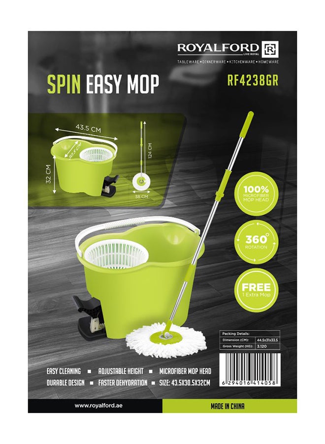 Royalbright Clean Star Spin Easy Mop 360掳 Rotating Plate 100% Microfiber Hand Free Non Splash Free Extra Mop Multicolor Green 44.5x31x33.5cm