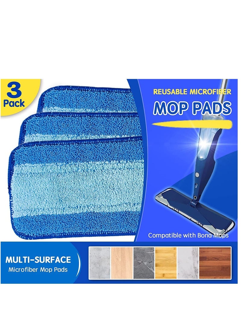 Mop Replacement Pads, Microfiber Cleaning Pad Compatible with Bona, Reusable, Washable with Family of Mops-3 Pack for Wet/Dry Flat Heads