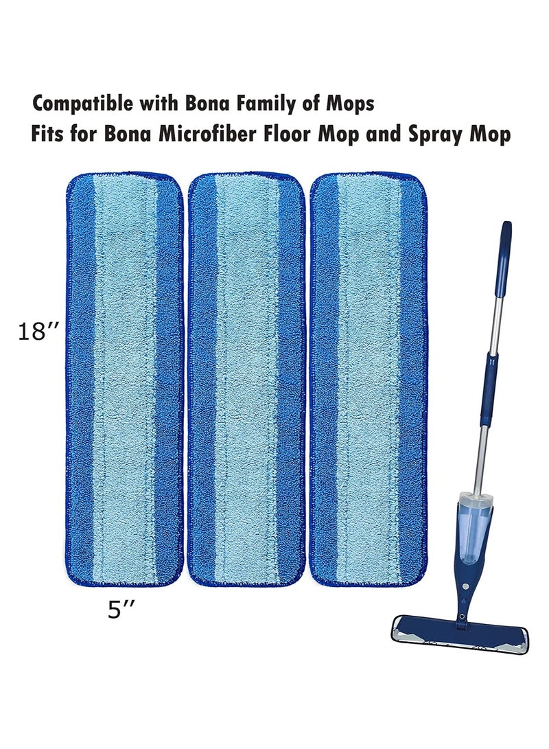 Mop Replacement Pads, Microfiber Cleaning Pad Compatible with Bona, Reusable, Washable with Family of Mops-3 Pack for Wet/Dry Flat Heads