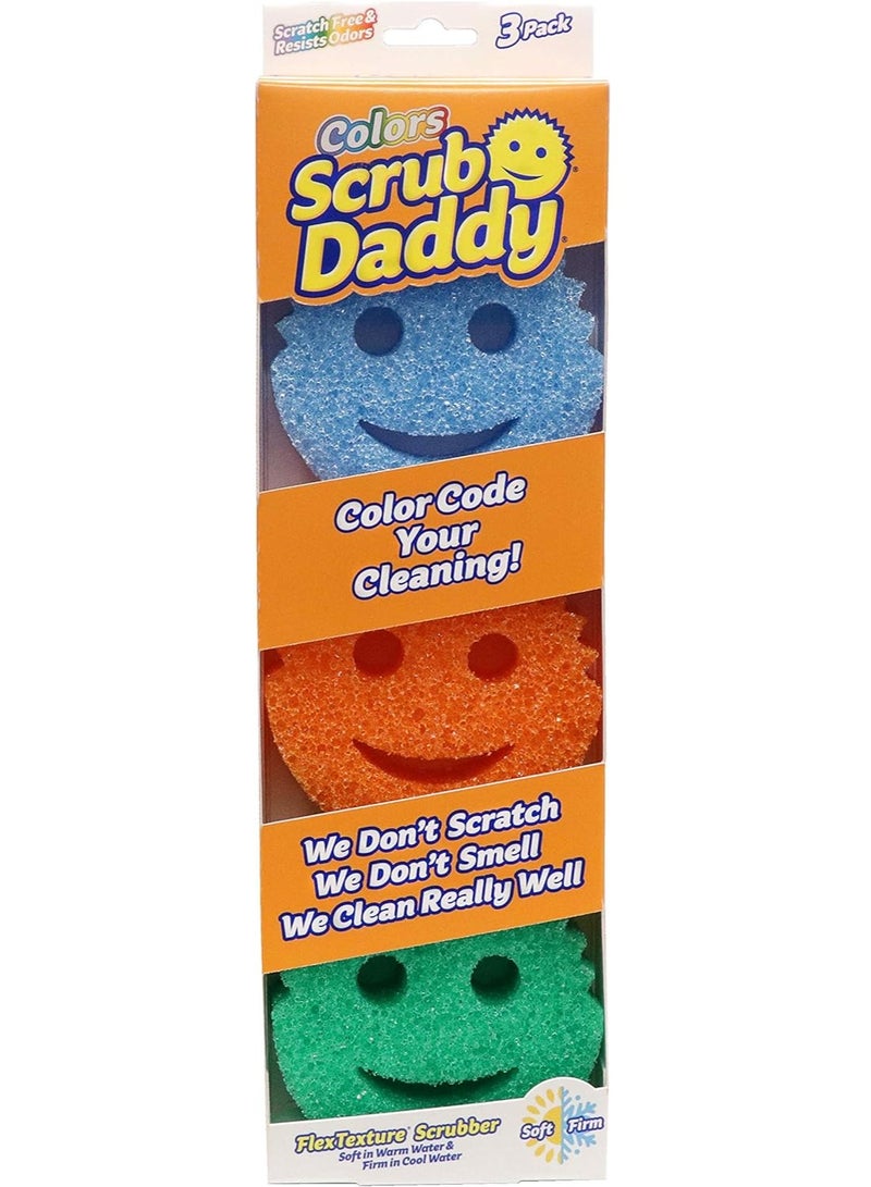 Scrub Daddy Sponge Set Scratch Free Sponges for Dishes and Home, Odor Resistant, Soft in Warm Water, Firm in Cold, Deep Cleaning, Dishwasher Safe, Multi-use, Functional, Ergonomic, 3ct