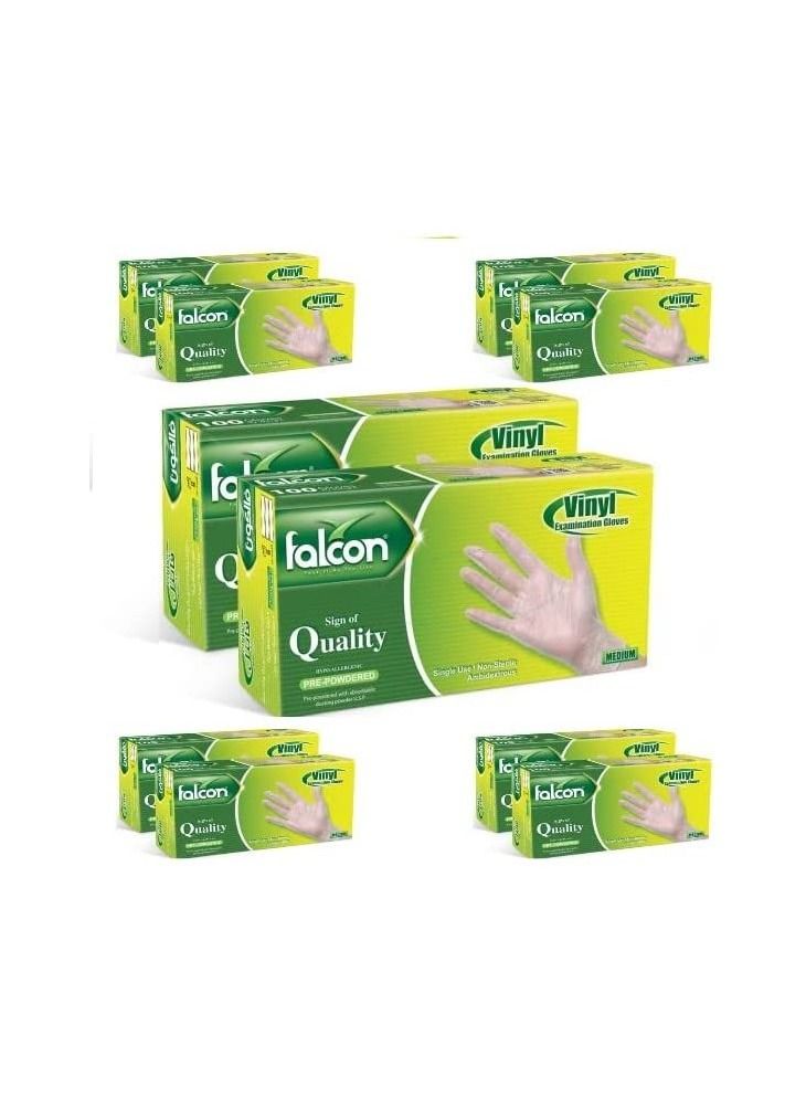 Falcon Vinyl Gloves - Pre-Powdered (10 Packs x 100 Pieces)