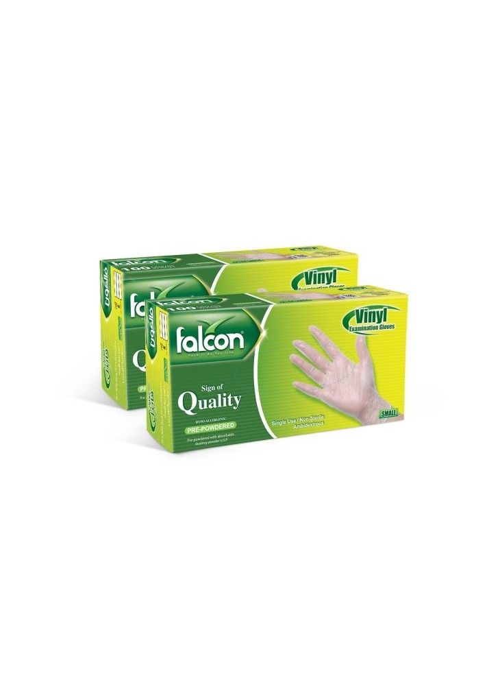 Falcon Vinyl Gloves - Pre-Powdered (10 Packs x 100 Pieces)