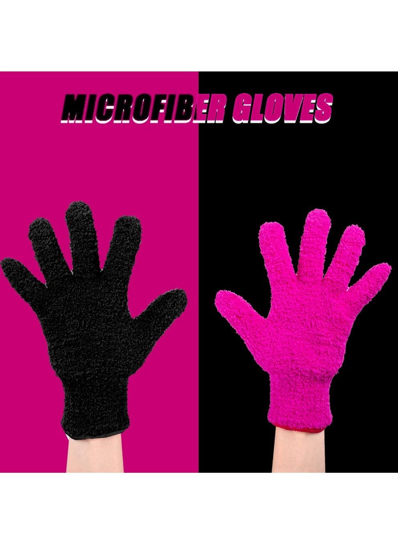 4 Pairs Microfiber Gloves, Hair Dye Gloves, Pink Gloves For Hair Salon Supplies, Reusable Gloves For Cleaning, Microfiber Mitt For Hairstylist Supplies, Hair Color Gloves 2pcs Black and 2Pcs Pink