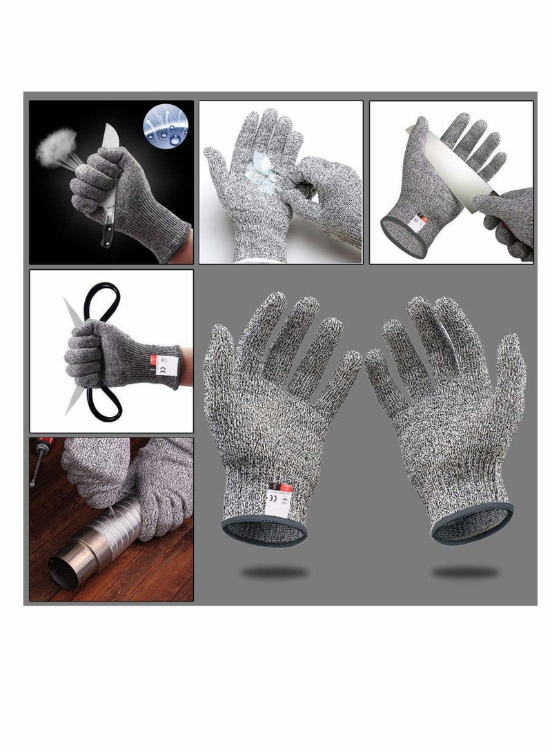 Grey Cut Resistant Gloves Food Grade Safety Cut Gloves for Meal Prep Crafts and Outdoors - Level 5 Protection from Knives Vegetable Peelers Graters - Fits Both Hand - 2 Pairs (M+L)