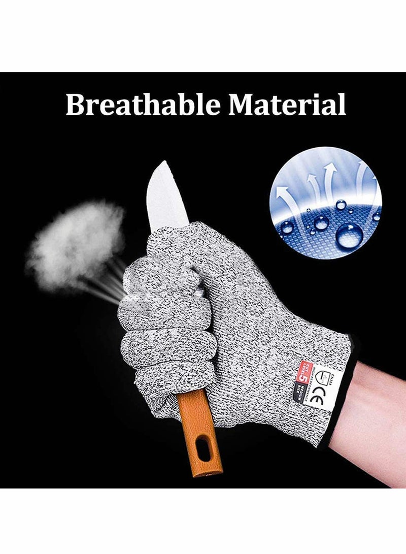 Grey Cut Resistant Gloves Food Grade Safety Cut Gloves for Meal Prep Crafts and Outdoors - Level 5 Protection from Knives Vegetable Peelers Graters - Fits Both Hand - 2 Pairs (M+L)