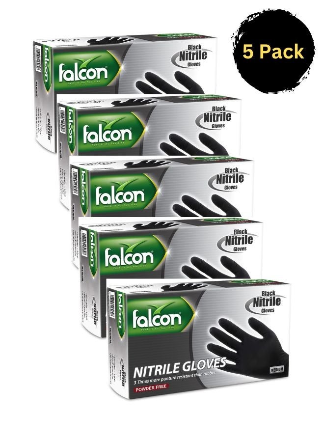 Nitrile Gloves 100 Pieces Medium Black powdered Free - Pack Of 5