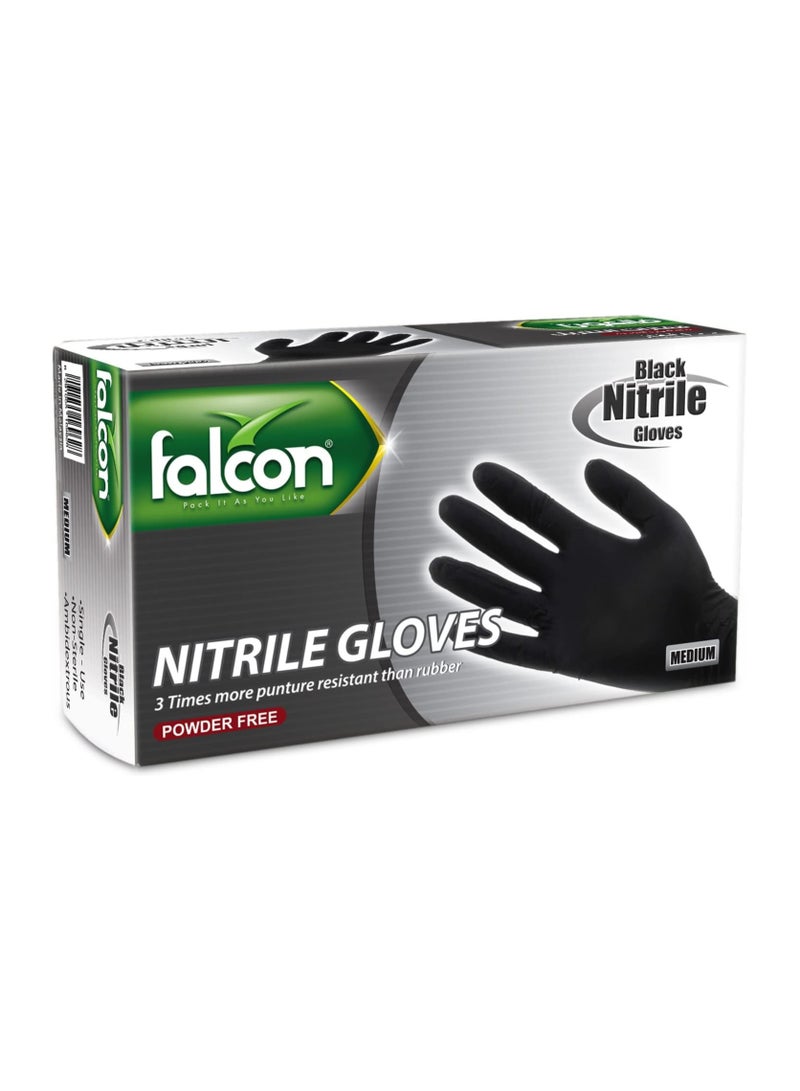 Nitrile Gloves 100 Pieces Medium Black powdered Free - Pack Of 5