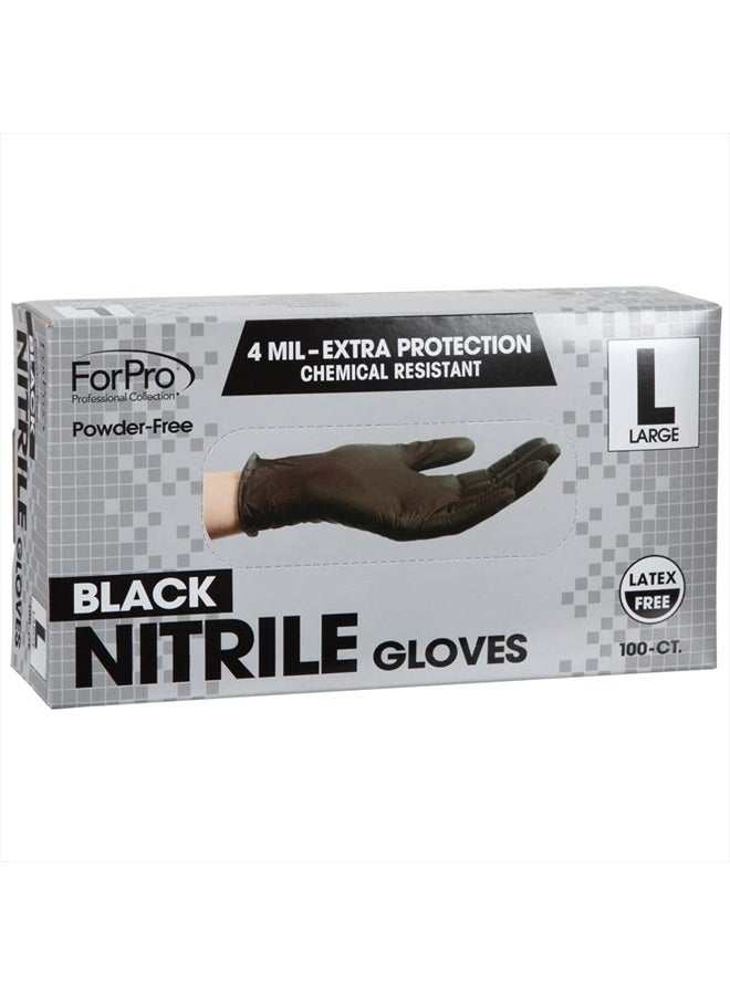 Disposable Nitrile Gloves, Chemical Resistant, Powder-Free, Latex-Free, Non-Sterile, Food Safe, 4 Mil, Black, Large, 100-Count