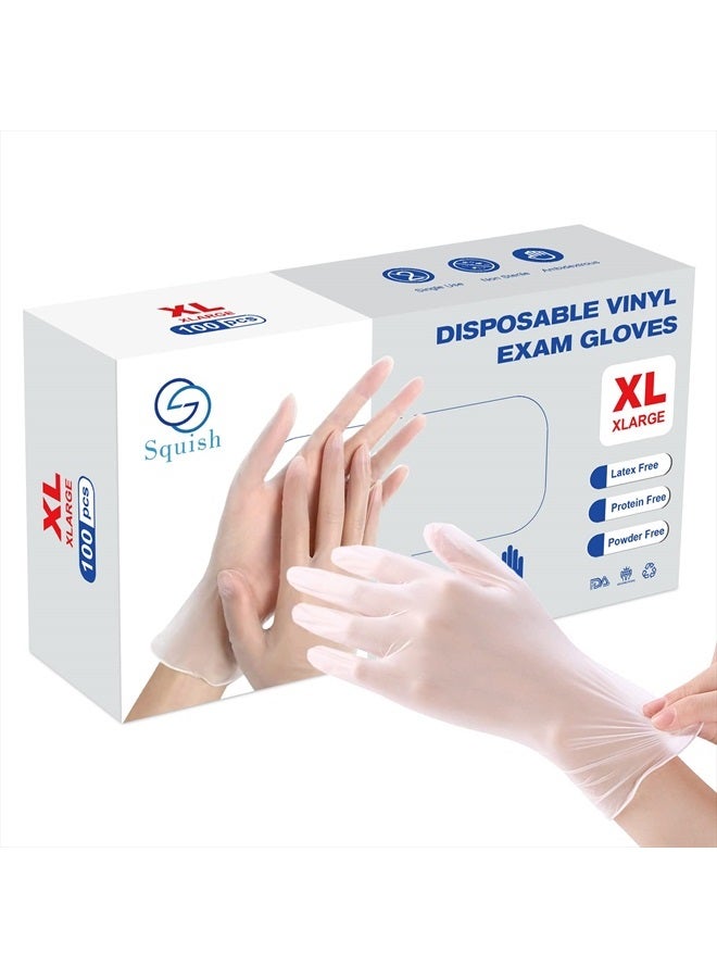 Disposable Gloves,Clear Vinyl Gloves Latex Free Powder-Free Glove Cleaning Health Gloves for Kitchen Cooking Cleaning Food Handling, 100PCS/Box, X-Large