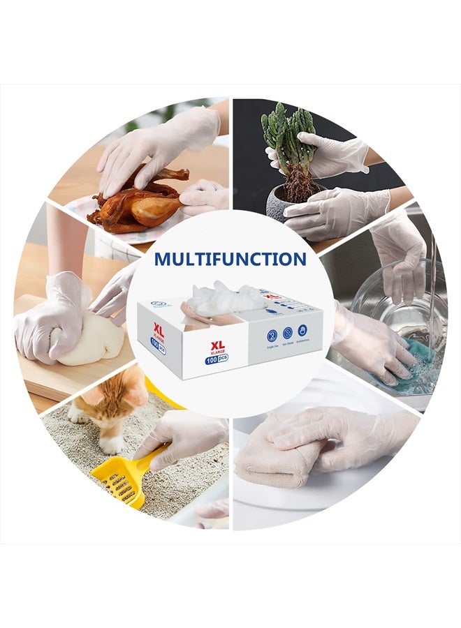 Disposable Gloves,Clear Vinyl Gloves Latex Free Powder-Free Glove Cleaning Health Gloves for Kitchen Cooking Cleaning Food Handling, 100PCS/Box, X-Large