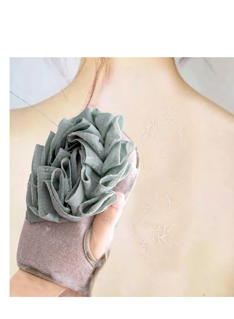 Double Sided Exfoliating Gloves - Shower Puff Scrub Gloves - Thick Back Bath Gloves with Cleansing Facial Sponge for Men Women Body Face Arms Legs Quickly Exfoliate Shower Wash Gloves Spa 3 Pieces