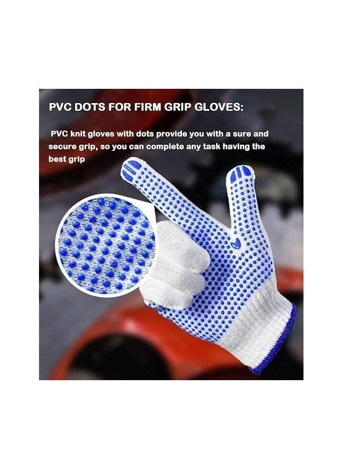 24 Pairs Multipurpose Safety Cotton Gloves, Anti-slip, Stretchy Durable For Men Women, Winter Dots Flip Resistant, Grip Repairing Builder Construction, Gardening, Housework, Skincare -White
