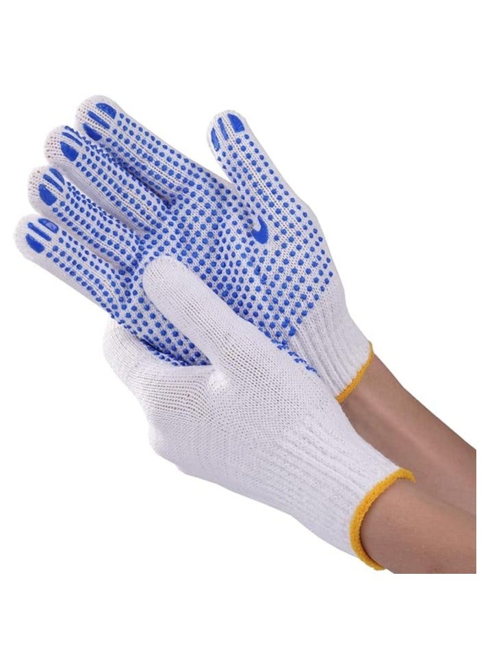 24 Pairs Multipurpose Safety Cotton Gloves, Anti-slip, Stretchy Durable For Men Women, Winter Dots Flip Resistant, Grip Repairing Builder Construction, Gardening, Housework, Skincare -White