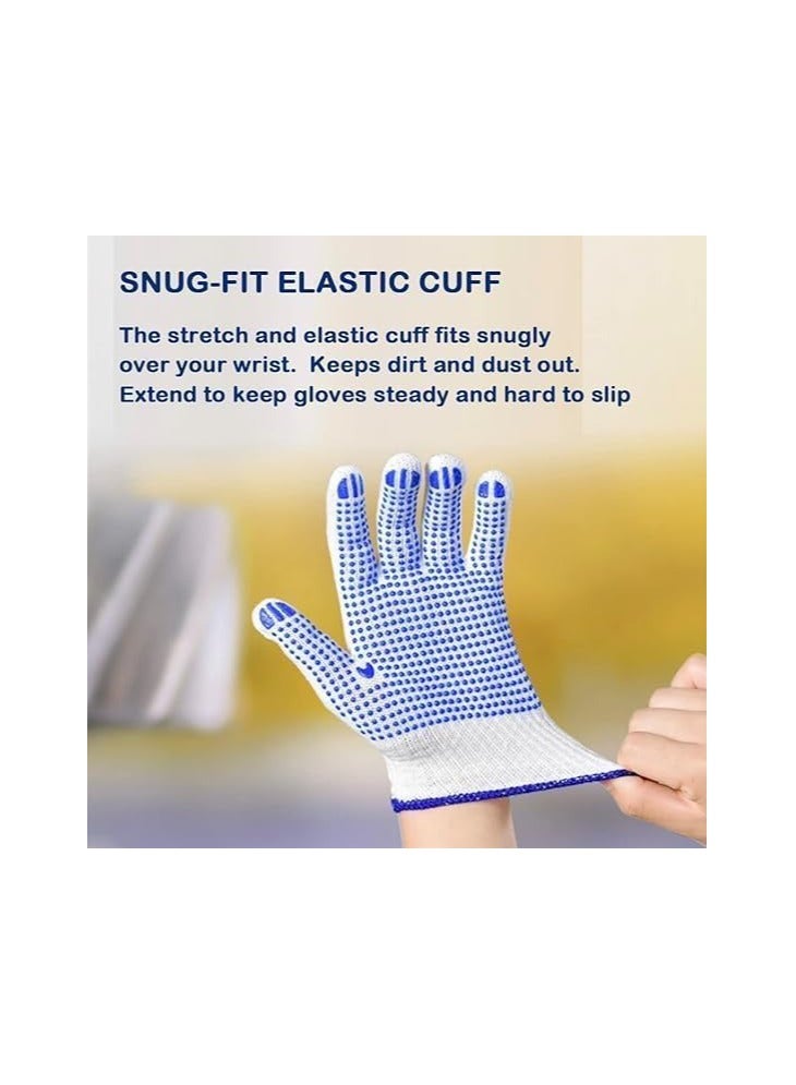 24 Pairs Multipurpose Safety Cotton Gloves, Anti-slip, Stretchy Durable For Men Women, Winter Dots Flip Resistant, Grip Repairing Builder Construction, Gardening, Housework, Skincare -White