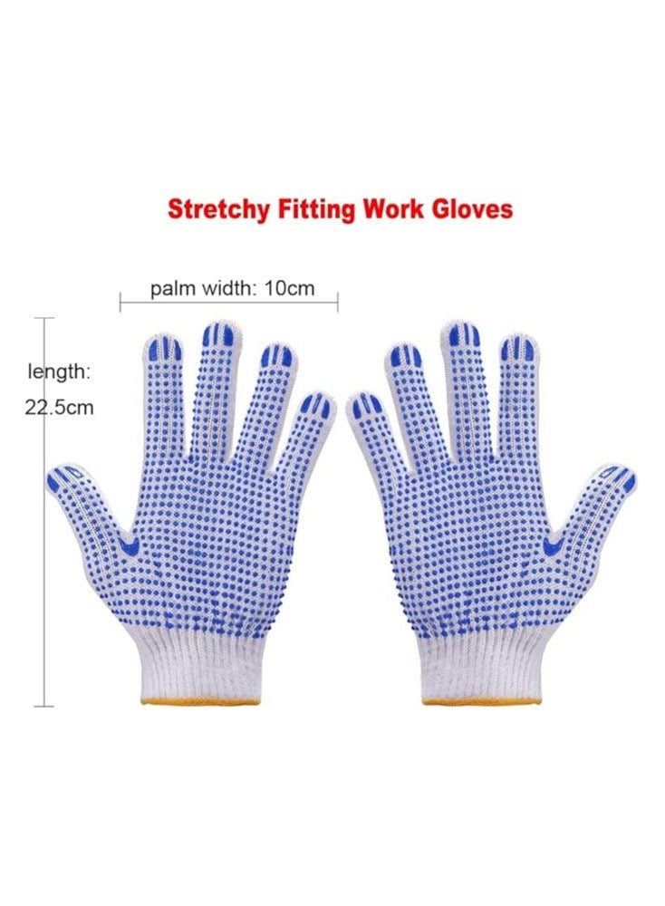 24 Pairs Multipurpose Safety Cotton Gloves, Anti-slip, Stretchy Durable For Men Women, Winter Dots Flip Resistant, Grip Repairing Builder Construction, Gardening, Housework, Skincare -White