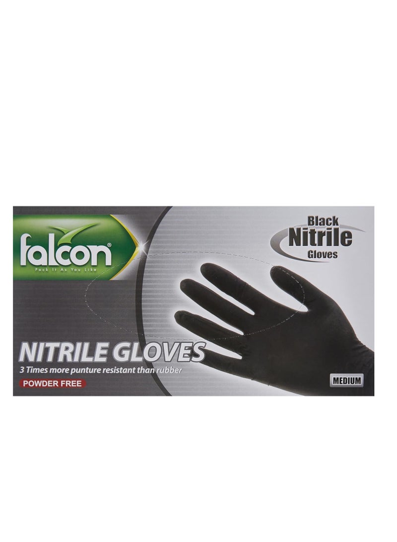 Falcon Nitrile Gloves - Black Powder Free (M) - 100 Pieces - Pack of 3