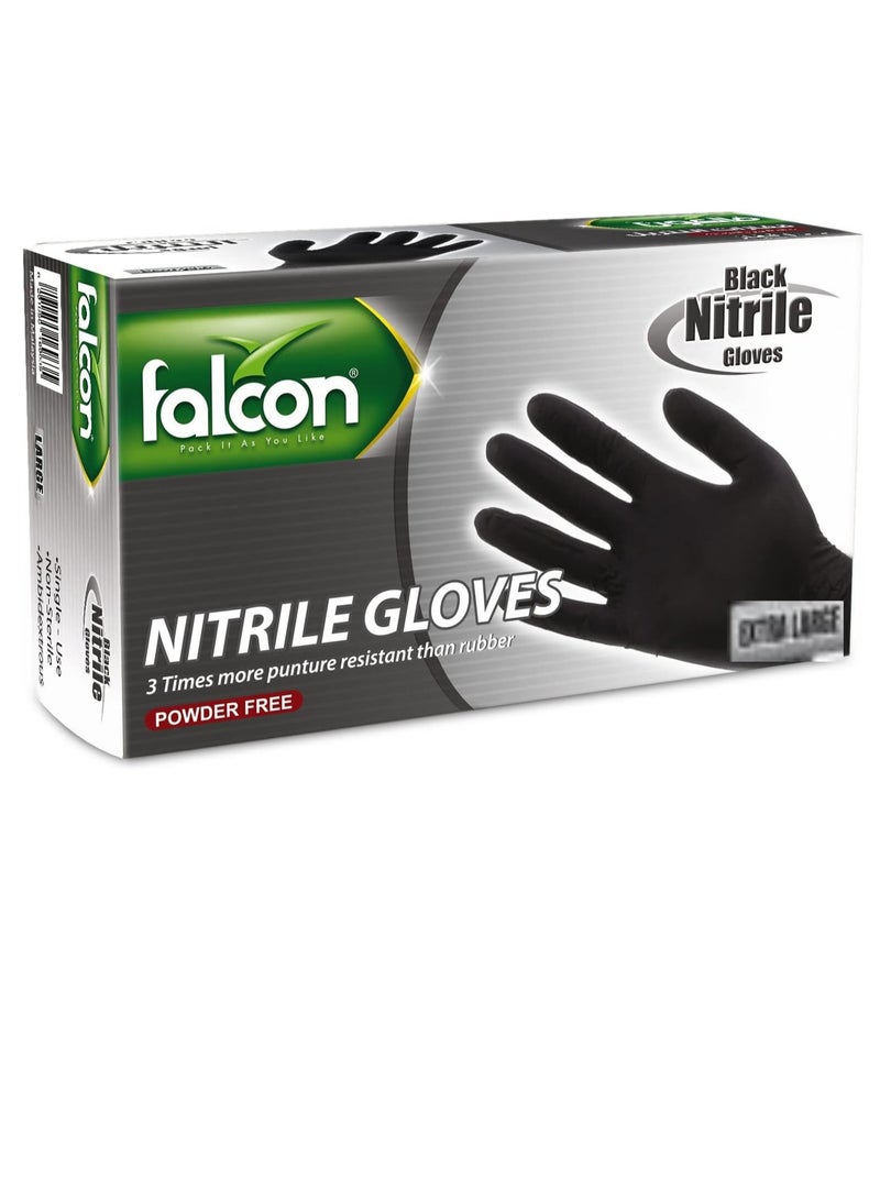 Falcon Nitrile Gloves - Black Powder Free (XL) - 100 Pieces - Pack of 3